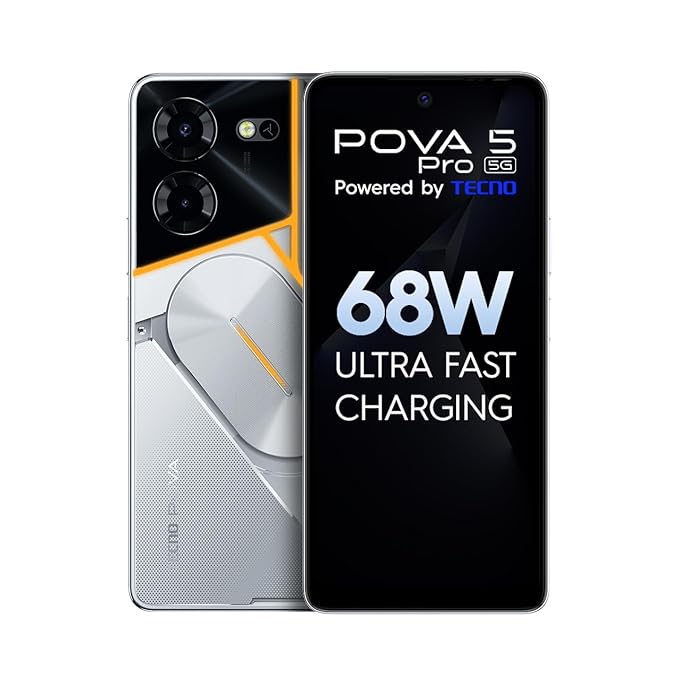 Tecno Pova 5 Pro 5G  8GB RAM,128GB Storage Colour silver fantasy | Segment 1st 68W Ultra Fast Charging |