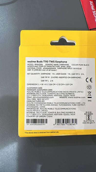 Realme Buds T110 with Ai Enc for Calls, Upto 38 Hours of Playback and Fast Charging Bluetooth in Ear Headset ( Black )