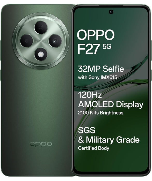 OPPO F27 5G (Emerald Green, 8GB RAM, 128GB Storage) | 6.67" FHD+ AMOLED Display|32MP Sony IMX615 Selfie Camera |AI Portrait Expert| 45W SUPERVOOC