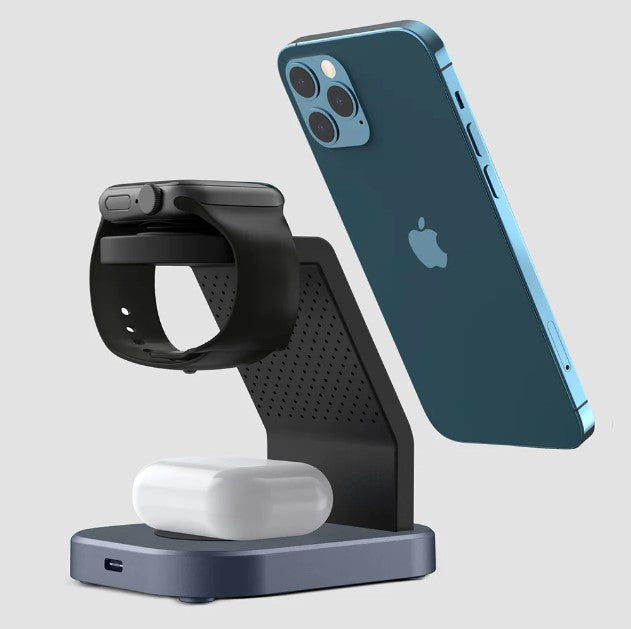 POWERUP 3in1 Wireless Charging Station for iPhone, Airpods & Apple Watch-Black