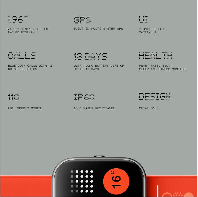 CMF by Nothing Watch Pro, 1.96 AMOLED,BT calling with AI noise reduction, GPS, Metallic Grey Smartwatch  (Orange Strap, Free Size)89p[]\7465