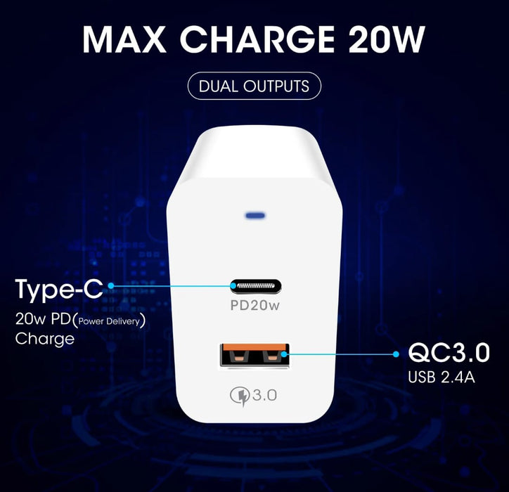 POWERUP Max Charge 20W USB Type-C Ultra Smart Wall Charger