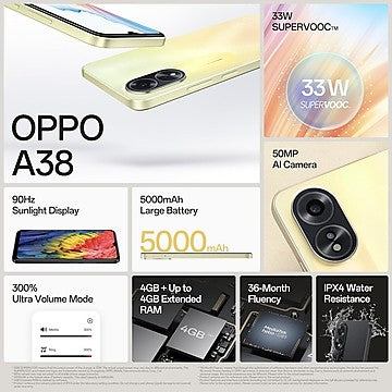 OPPO A38 128 GB (Glowing Black, 4 GB RAM)